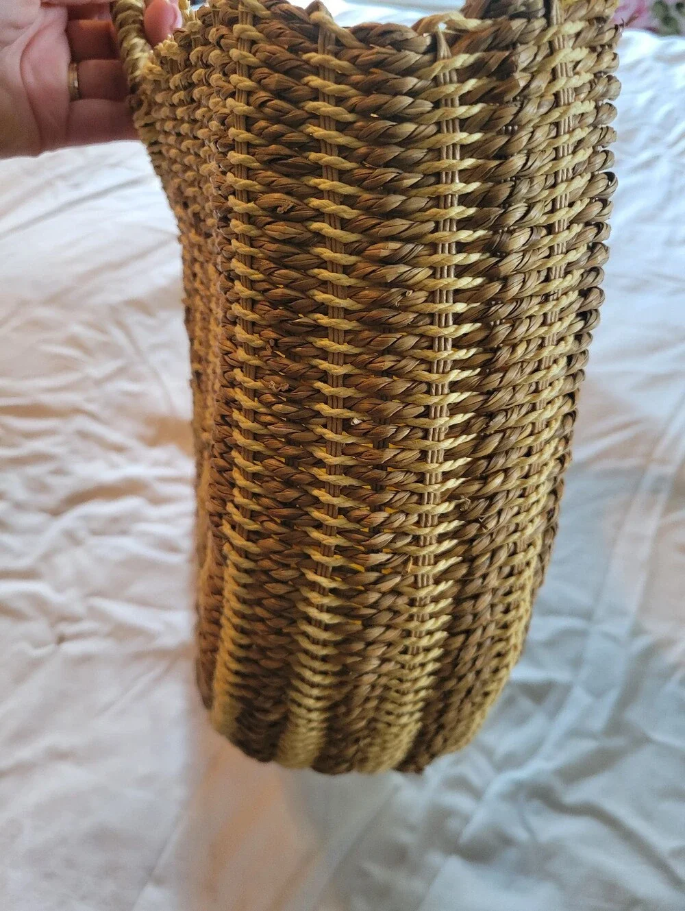 Vintage Sun-N-Sand Woven Straw Half Moon Tote Beach Bag Round Handle Boho - Picture 8 of 14